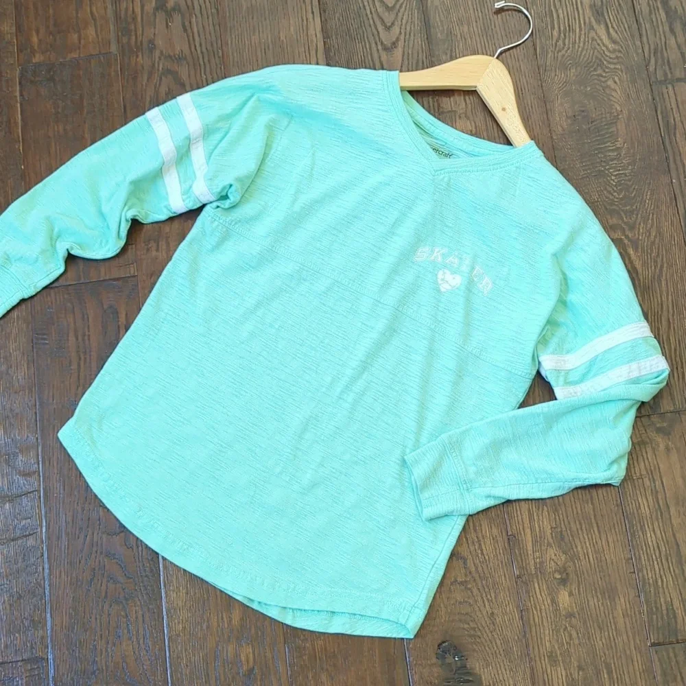 BOXERCRAFT I Mint Green Raglan Striped Long Sleeve Figure Skater Shirt Top, YL